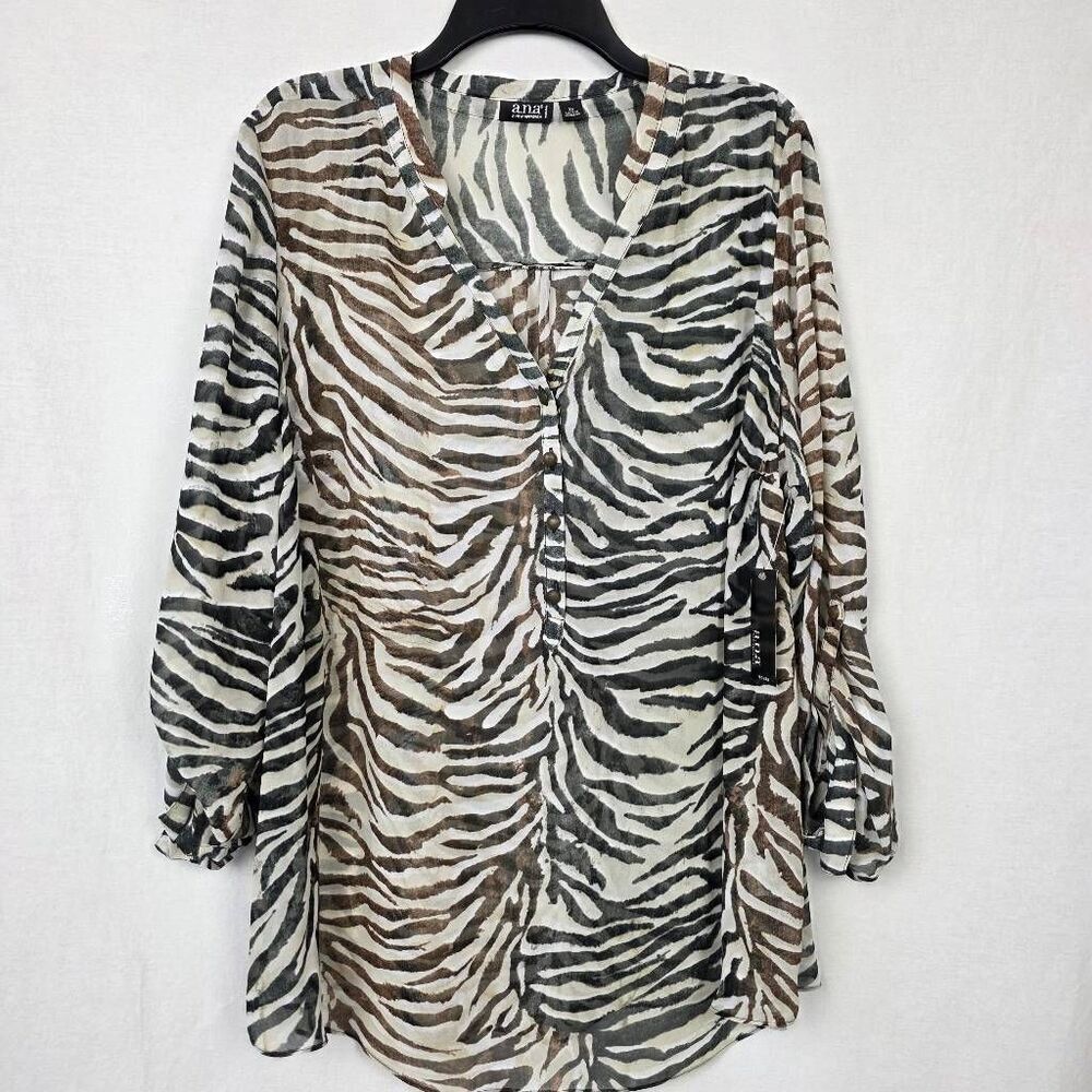 ANA Zebra Print Blouse Women 2X Sheer